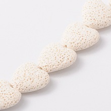 Honeyhandy Dyed Natural Lava Rock Bead Strands, Heart, White, 20~21x20~21x7~8mm, Hole: 1mm, about 20pcs/strand, 15.55 inch