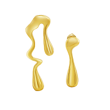 Honeyhandy 304 Stainless Steel Stud Earrings, Teardrop Asymmetrical Earrings, Real 18K Gold Plated, 38x13mm and 28x8mm