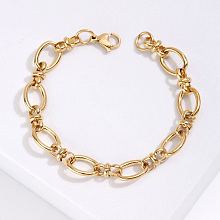 Honeyhandy Stainless Steel Oval Link Chain Bracelet, Golden, Inner Diameter: 7-1/2 inch(19cm)