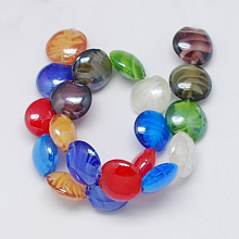 Honeyhandy Handmade Lampwork Beads, Pearlized, Flat Round, Mixed Color, 20x11mm, hole: 2mm