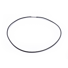 Honeyhandy Rubber Necklace Cord with Brass Findings, Black, about 2mm in diameter, 17 inch long