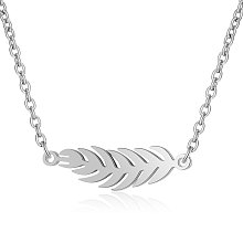 Honeyhandy 201 Stainless Steel Pendant Necklaces, with Cable Chains, Leaf, Stainless Steel Color, 17.1 inch(43.5cm), 1.5mm, Leaf: 6x22x1mm