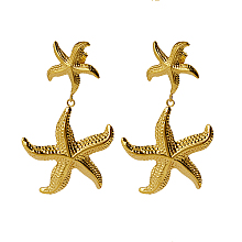 Honeyhandy 304 Stainless Steel Dangle Stud Earrings, Starfish, Real 18K Gold Plated, 56x31mm