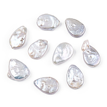 Baroque Natural Nucleated Pearl Keshi Pearl Beads, Cultured Freshwater Pearl, Teardrop, Seashell Color, 14~17.5x9.5~11.5x2.5~7mm, Hole: 0.7mm