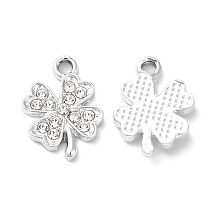 Honeyhandy Rack Plating Alloy Crystal Rhinestone Pendants, Clover Charms, Platinum, 18x12.5x3mm, Hole: 2mm