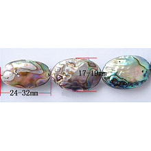 Honeyhandy Natural Abalone Shell/Paua Shell Beads, Flat Oval, Colorful, 24~32x14~19x4mm, about 15~16pcs/strand, 15.5 inch