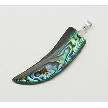 Honeyhandy Abalone Shell/Paua Shell Pendants, with Brass Findings, Knife, Colorful, 39~55.7x8~14.5x1~4mm, Hole: 4mm