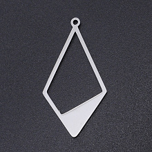 Honeyhandy 201 Stainless Steel Pendants, Rhombus, Stainless Steel Color, 36x18x1mm, Hole: 1.4mm