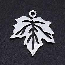 Honeyhandy Autumn Theme 201 Stainless Steel Pendants, Maple Leaf, Hollow, Stainless Steel Color, 19x17x1mm, Hole: 1.5mm