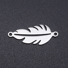 Honeyhandy 201 Stainless Steel Links connectors, Feather, Stainless Steel Color, 23x9x1mm, Hole: 1.4mm