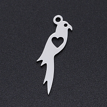 Honeyhandy 201 Stainless Steel Pendants, Bird with Heart, Stainless Steel Color, 25x7x1mm, Hole: 1.5mm