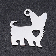 Honeyhandy 201 Stainless Steel Charms, Dog with Heart, Stainless Steel Color, 14x15x1mm, Hole: 1.4mm