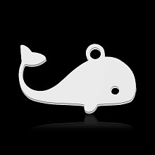 Honeyhandy 201 Stainless Steel Pendants, Whale Shaped, Stainless Steel Color, 10.5x18x1mm, Hole: 1.6mm