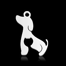 Honeyhandy 201 Stainless Steel Pendants, Dog, Stainless Steel Color, 18x17x1mm, Hole: 1.6mm