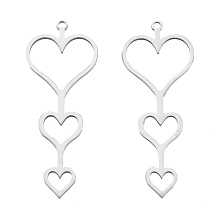 Honeyhandy 201 Stainless Steel Pendants, Three Heart Charm, Stainless Steel Color, 44.5x17.5x1mm, Hole: 1.5mm