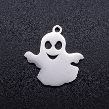 Honeyhandy 201 Stainless Steel Pendants, Ghost, Halloween, Stainless Steel Color, 18x17x1mm, Hole: 1.5mm