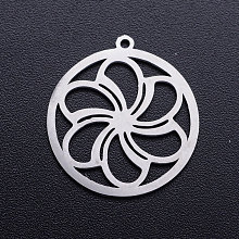 Honeyhandy 201 Stainless Steel Pendants, Ring with Flower, Stainless Steel Color, 21.5x20x1mm, Hole: 1.2mm