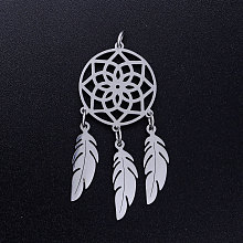 Honeyhandy 201 Stainless Steel Filigree Big Pendants, Etched Metal Embellishments, Sun, Stainless Steel Color, 50x47x0.2mm, Hole: 1.8mm