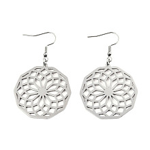 Honeyhandy 201 Stainless Steel Dangle Earrings, Seed of Life, Stainless Steel Color, 57mm, Pin: 0.6mm