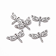 Honeyhandy 201 Stainless Steel Filigree Joiners Links, Laser Cut, Dragonfly, Stainless Steel Color, 13.5x20x1mm