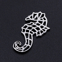 Honeyhandy 201 Stainless Steel Filigree Joiners Links, Laser Cut, Sea Horse, Stainless Steel Color, 26.5x14x1mm