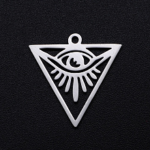 Honeyhandy 201 Stainless Steel Pendants, Filigree Joiners Findings, Laser Cut, Triangle with Eye, All Seeing Eye, Stainless Steel Color, 20x19.5x1mm, Hole: 1.4mm