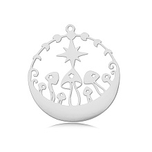 Honeyhandy Autumn Theme 201 Stainless Steel Pendants, Laser Cut, Mushroom, Stainless Steel Color, 32.5x30x1mm, Hole: 1.6mm