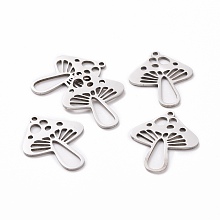 Honeyhandy Autumn Theme 201 Stainless Steel Pendants, Laser Cut, Mushroom, Stainless Steel Color, 25x20x1mm, Hole: 1.5mm