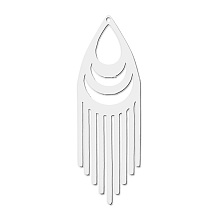 Honeyhandy 201 Stainless Steel Pendants, Laser Cut, Tassels, Stainless Steel Color, 43x14x1mm, Hole: 1mm