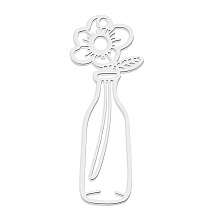 Honeyhandy 201 Stainless Steel Pendants, Laser Cut, Vase with Flower, Stainless Steel Color, 39x14.5x1mm, Hole: 1.6mm