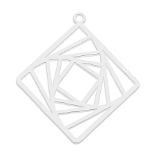 Honeyhandy 201 Stainless Steel Pendants, Laser Cut, Rhombus, Stainless Steel Color, 30x28x1mm, Hole: 1.6mm, Side Length: 20.5mm