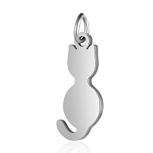 Honeyhandy 201 Stainless Steel Kitten Pendants, Cat Silhouette Shape, Stainless Steel Color, 17x7.5x1mm, Hole: 3mm