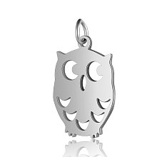 Honeyhandy 201 Stainless Steel Pendants, Owl, Stainless Steel Color, 20x13.5x1mm, Hole: 3mm