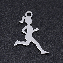 Honeyhandy 201 Stainless Steel Laser Cut Pendants, Running Athlete, Stainless Steel Color, 17x13x1mm, Hole: 1.4mm