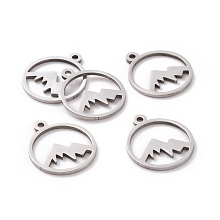 Honeyhandy 201 Stainless Steel Laser Cut Pendants, Mountain, Stainless Steel Color, 17x14.5x1mm, Hole: 1.5mm