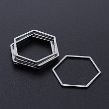 Honeyhandy 201 Stainless Steel Linking Rings, Laser Cut, Hexagon, Stainless Steel Color, 20x23x1mm, Inner Size: 18.5x20mm