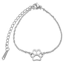 Honeyhandy 201 Stainless Steel Link Bracelets, with Cable Chains and Lobster Claw Clasps, Dog Paw Prints, Stainless Steel Color, 6 inch~6-3/4 inch(15~17cm), 1.5mm