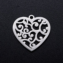 Honeyhandy 201 Stainless Steel Pendants, Heart with Cirrus, Stainless Steel Color, 15.5x15.5x1mm, Hole: 1.2mm