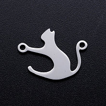 Honeyhandy 201 Stainless Steel Kitten Links connectors, Cat Silhouette, Stainless Steel Color, 19x15x1mm, Hole: 1.5mm