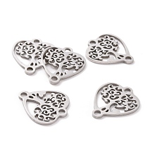 Honeyhandy 201 Stainless Steel Links connectors, Tree of Life with Heart, Stainless Steel Color, 17.5x15x1mm, Hole: 1.5mm