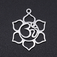 Honeyhandy 201 Stainless Steel Pendants, Laser Cut Pendants, Flower with Aum/Om Symbol, Stainless Steel Color, 25x19.5x1mm, Hole: 1.5mm