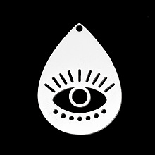 Honeyhandy 201 Stainless Steel Pendants, Laser Cut, Teardrop with Evil Eye, Stainless Steel Color, 29.5x21x1mm, Hole: 1.6mm