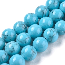 Honeyhandy Synethetic Turquoise Beads Strands, Round, Dyed, Cyan, 8mm, Hole: 1mm, about 50pcs/strand, 16 inch