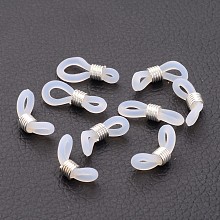 Honeyhandy Silver Color Plated Eyeglass Holders, Glasses Rubber Loop Ends, about 4.2mm wide, 19mm long