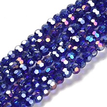 Honeyhandy Faceted(32 Facets) Electroplate Glass Beads Strands, AB Color Plated, Round, Dark Blue, 4mm, Hole: 0.5mm, about 100pcs/strand, 14.2 inch