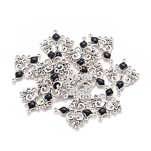 Honeyhandy Alloy Enamel Chandelier Component Links, Cadmium Free & Lead Free, Rhombus, Antique Silver Metal Color, Black, 35x29x3mm, Hole: 1.5mm