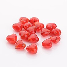 Honeyhandy Handmade Silver Foil Glass Beads, Heart, Red, 15x15x10mm, Hole: 1~2mm