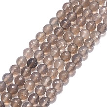 Honeyhandy Natural Grey Agate Beads Strands, Faceted Round, 8mm, Hole: 1mm, about 24pcs/strand, 7.87 inch