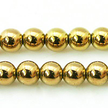 Honeyhandy Non-magnetic Synthetic Hematite Beads Strands, Round, Gold, 8mm, Hole: 1mm, about 53pcs/strand, 15.7 inch