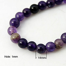 Honeyhandy Natural Amethyst Beads Strands, Round, 14mm, Hole: 1mm, about 14pcs/strand, 7.6 inch